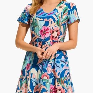 French Dressing Jeans Pop Camo Floral Tiered Shift Dress Size Medium